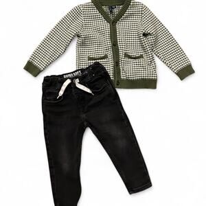 18 month boy houndstooth cardigan jogger jeans outfit set Janie & Jack H&M